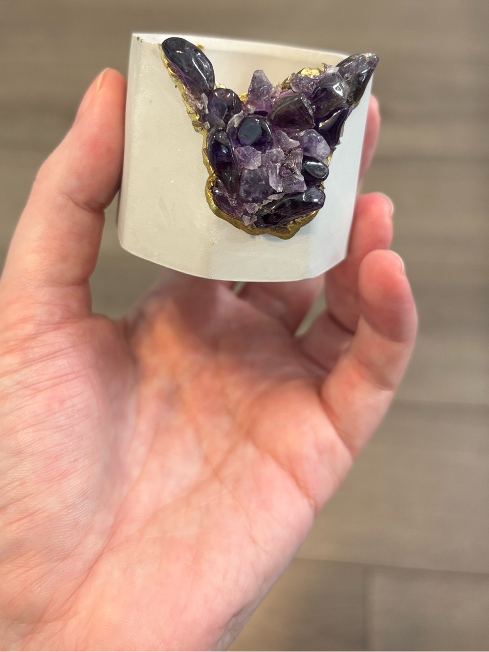 Amethyst Crystal Accent Planter - White